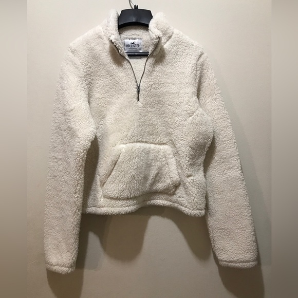 Hollister Sherpa Quarter-Zip Pullover Sweater M - Picture 3 of 5